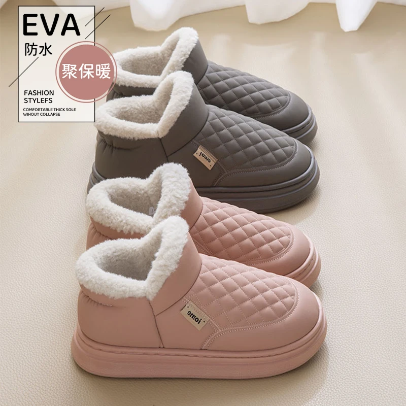 ECAC防水棉鞋女冬季保暖加绒加厚2025新款情侣居家外穿防滑雪地靴