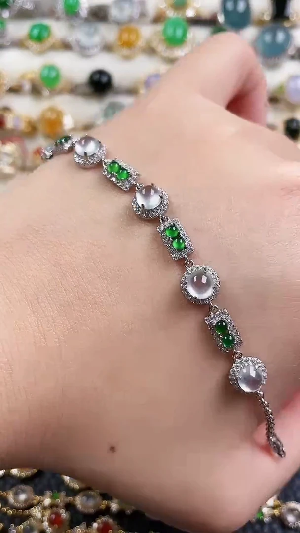 银S925镶嵌手链翡翠35