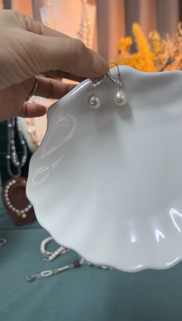 银S925镶嵌耳饰淡水珍珠皱巴耳饰