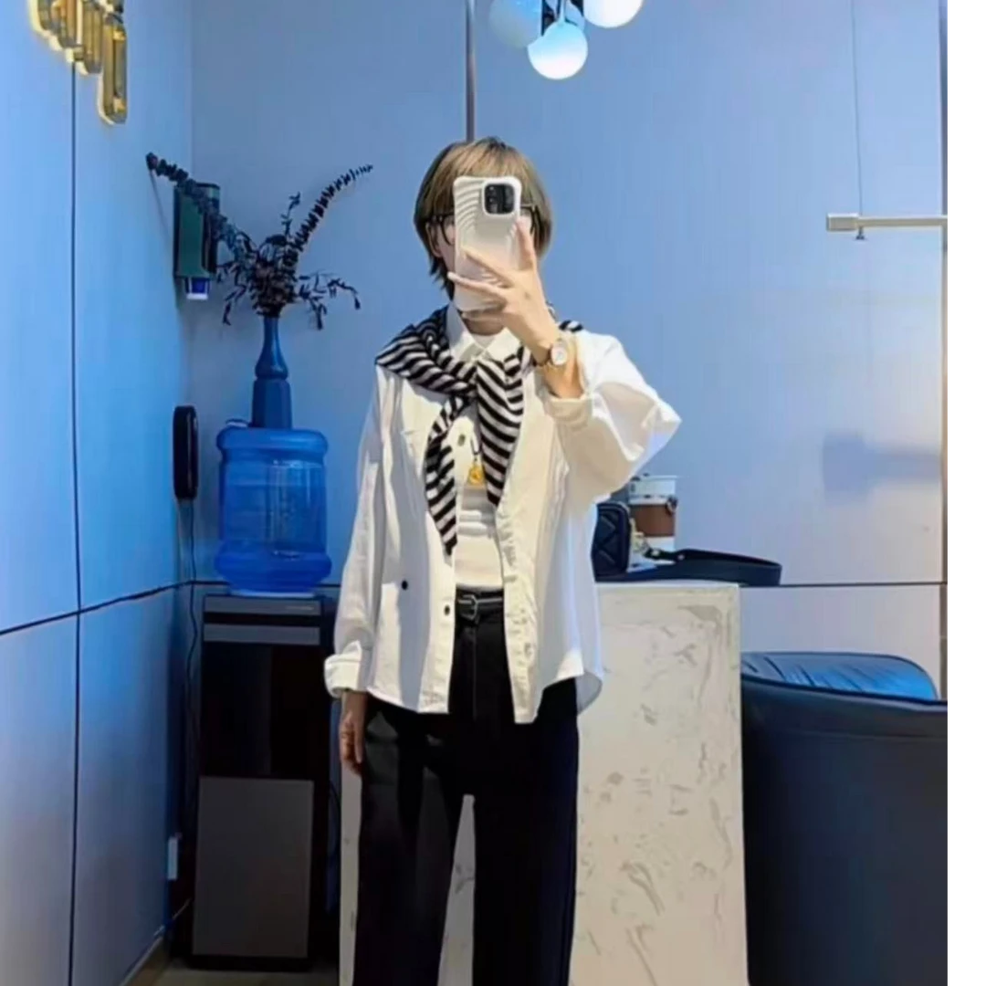 韩版简约宽松衬衫披肩两件套女秋季时尚衬衣潮