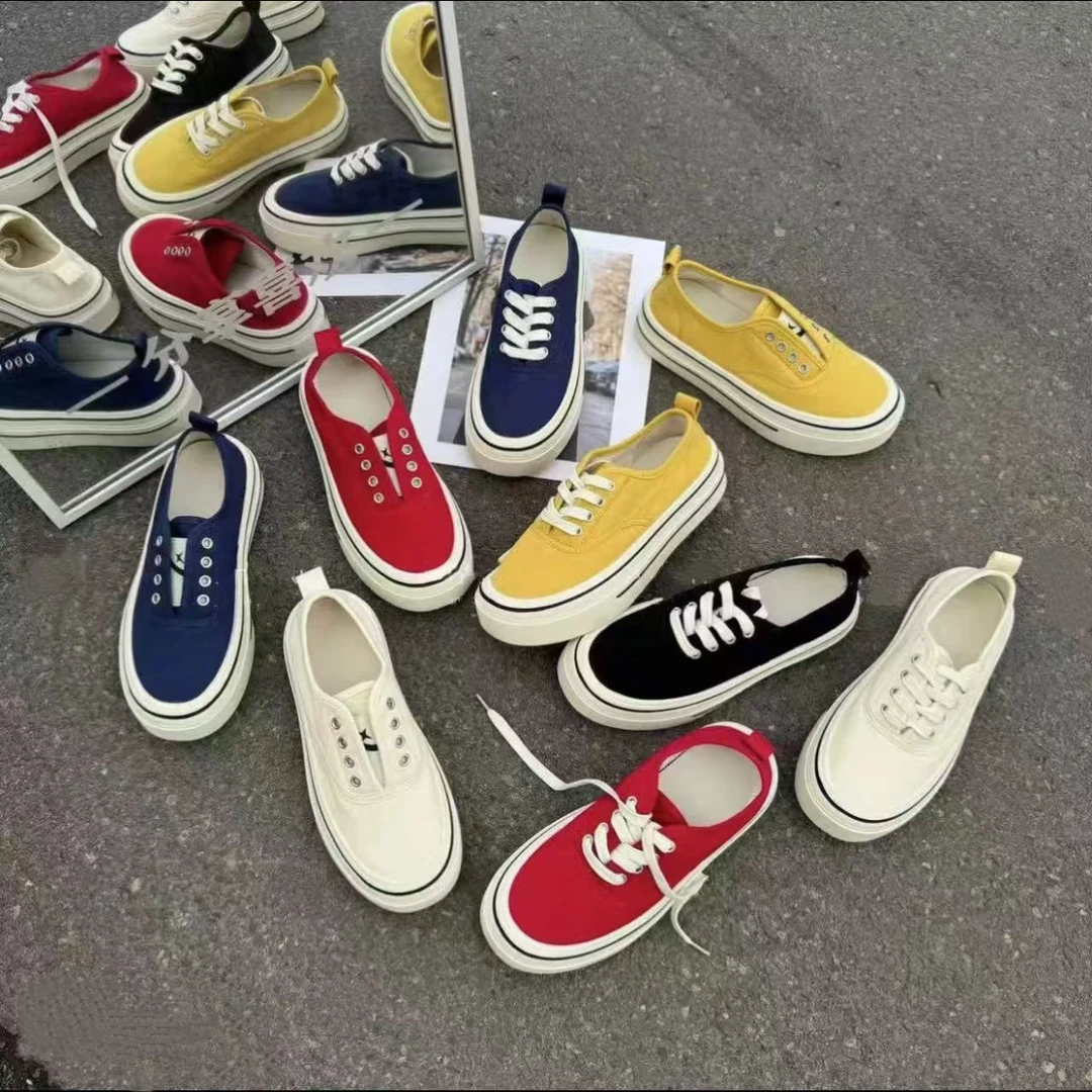 一脚蹬增高厚底休闲帆布鞋女2025春季新款复古无鞋带运动板鞋A331