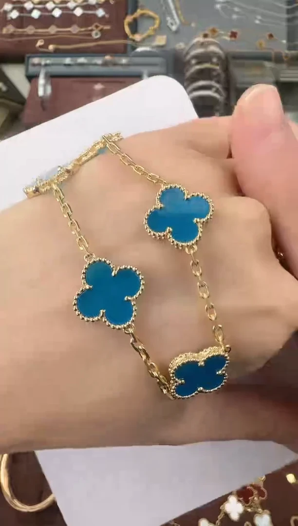 【闪购商品】玛瑙/玉髓手链18K金镶嵌蓝五花手链【高定版】