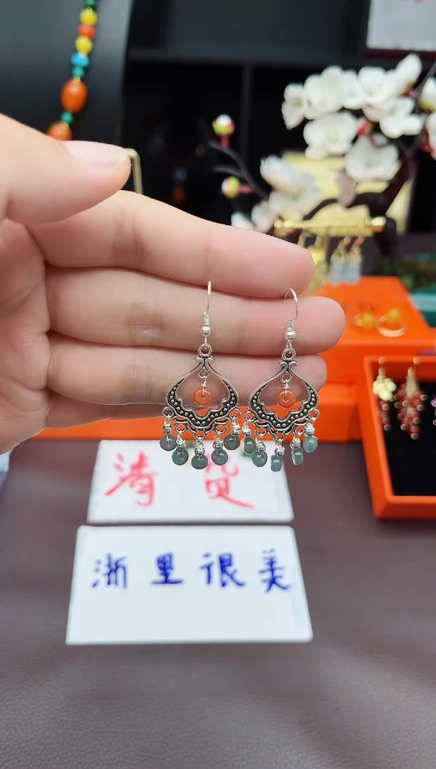 翡翠银S925镶嵌耳饰432000