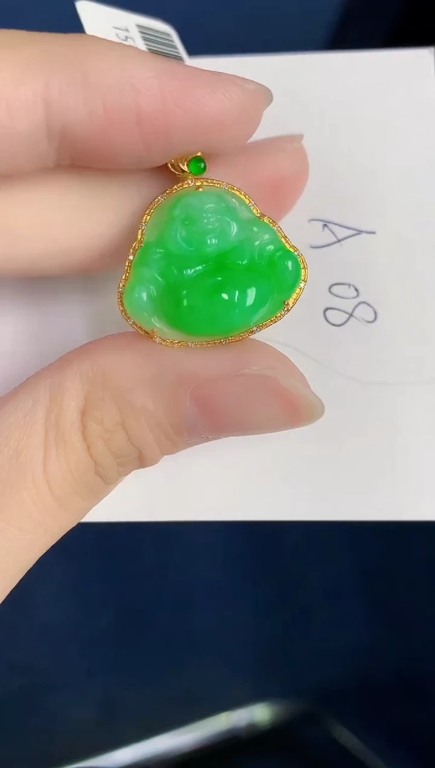 颈饰18K金镶嵌翡翠天然翡翠缅甸A货