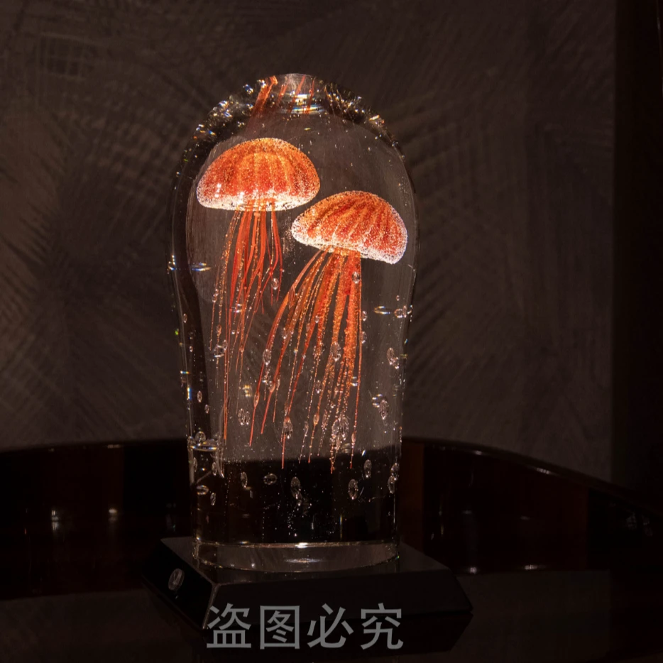 【红色婚纱水母】轻奢摆件客厅玄关高级艺术水晶琉璃装饰品YB00989