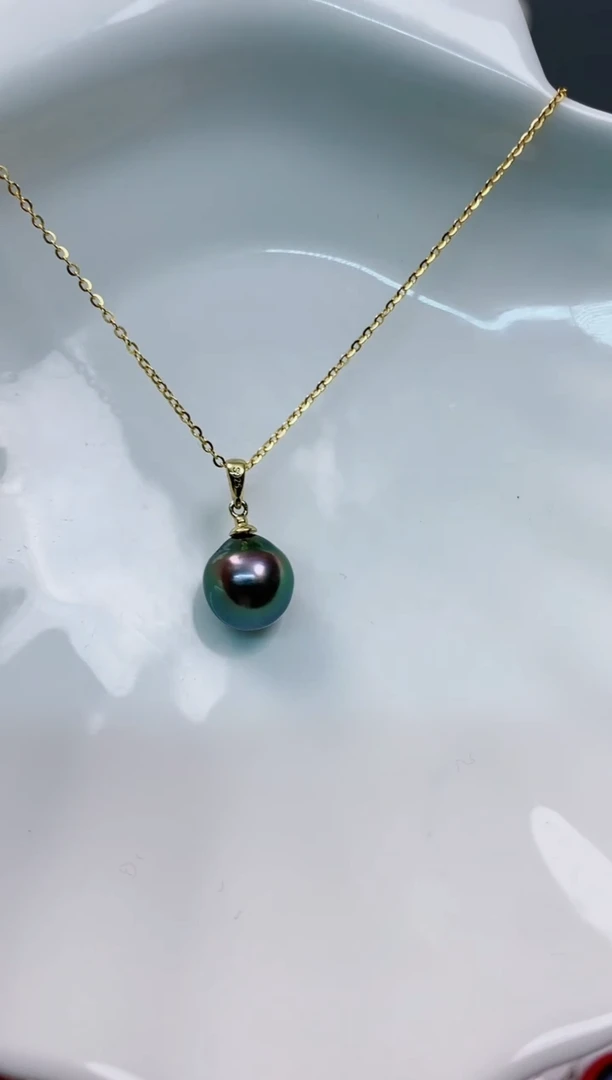 【闪购商品】海水珍珠吊坠(赠链)银S925镶嵌9-10大溪地黑珍珠吊坠