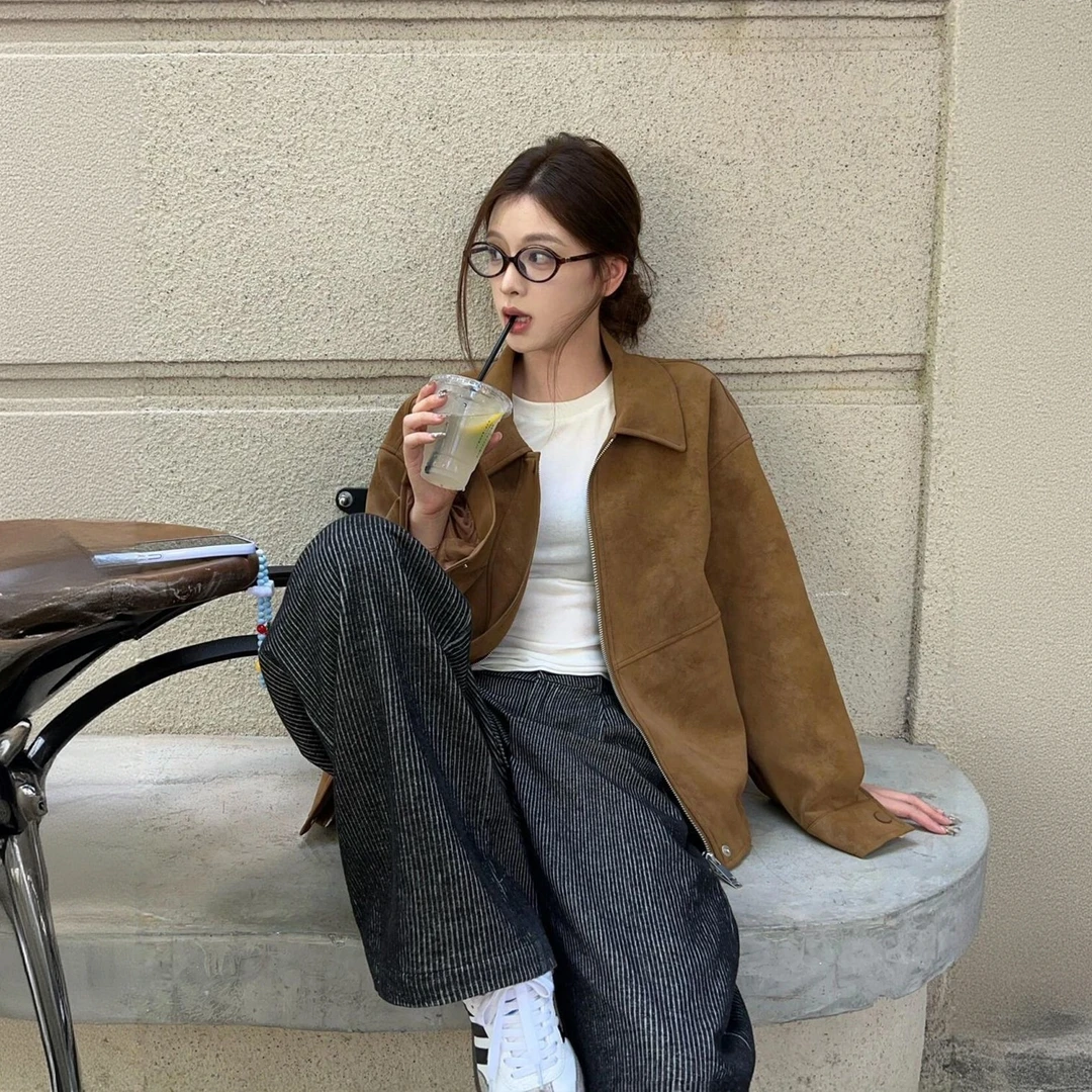 美式复古高级感短款外套女秋季新款时尚气质休闲百搭宽松夹克上衣