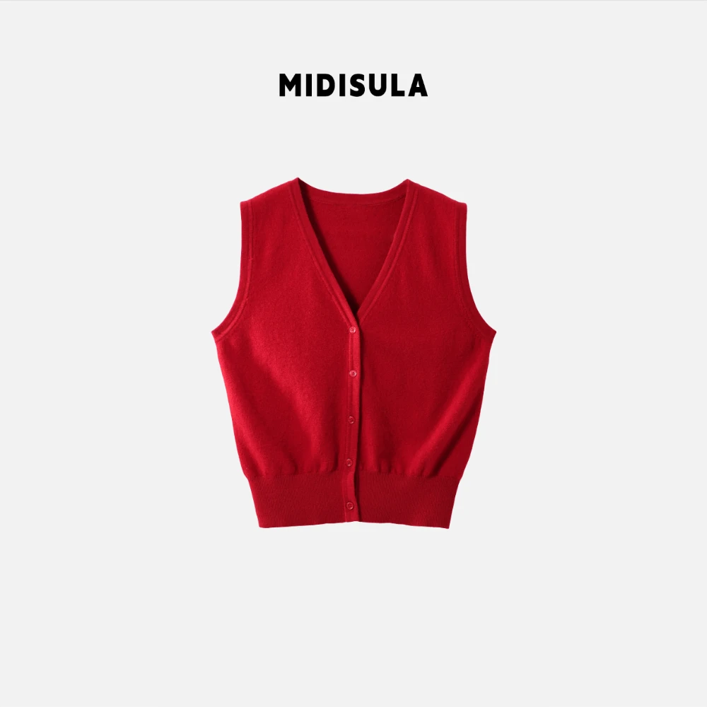 MDSL·新款欧货老钱纯欲慵懒风女装风V领无袖羊毛背心马夹#1389