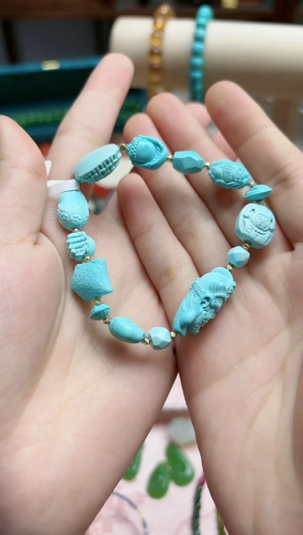 【闪购商品】绿松石手串18K金镶嵌18k金松石多雕手串*1 XSQ
