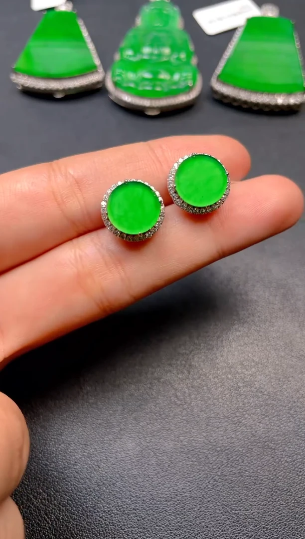 吊坠(不含链)银S925镶嵌翡翠耳钉