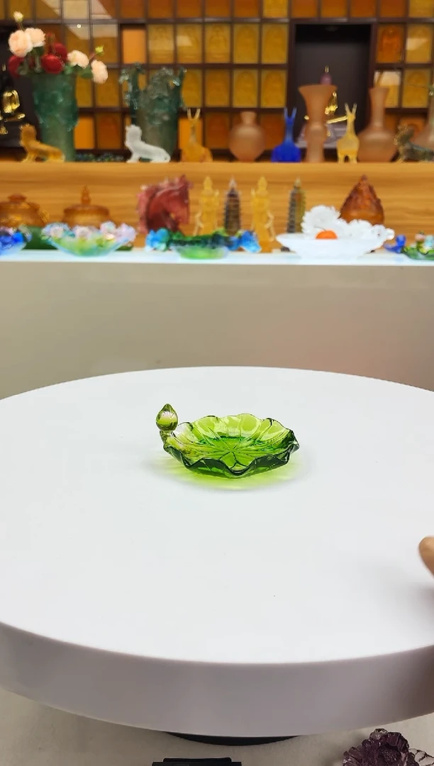 手工艺品琉璃绿色荷叶杯垫8.5公分