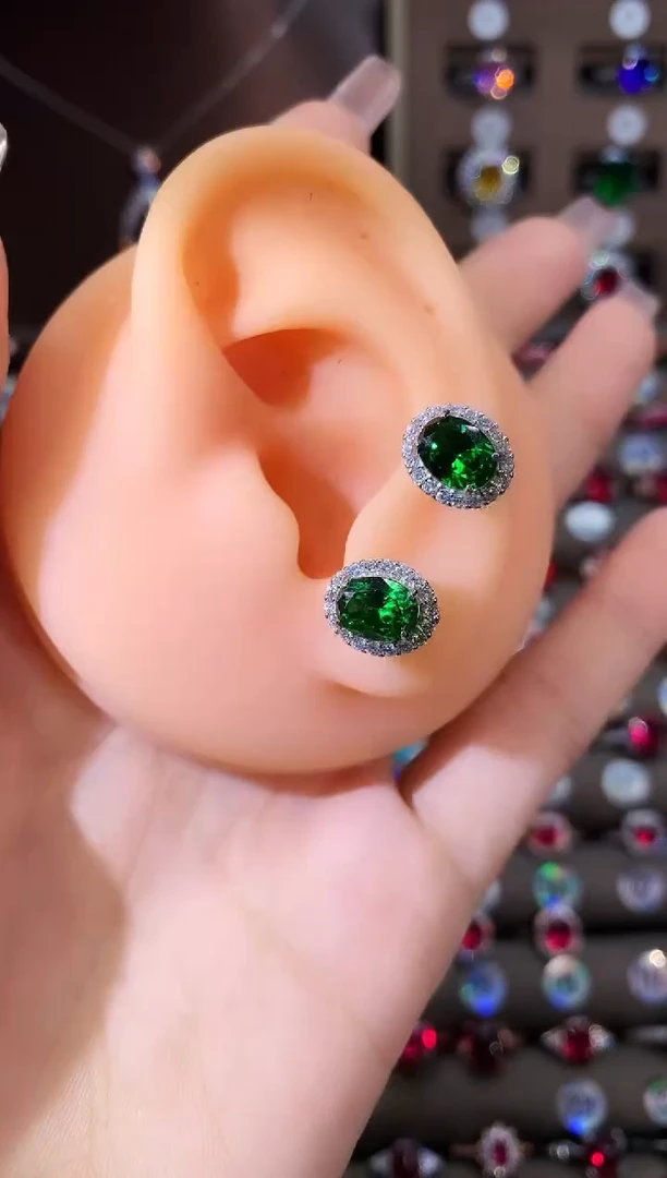 银S925镶嵌耳饰碧玺68银色