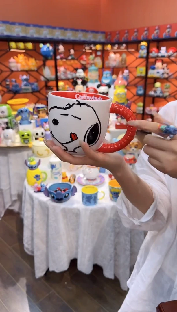 瓷片@@史努比红色手柄陶瓷杯