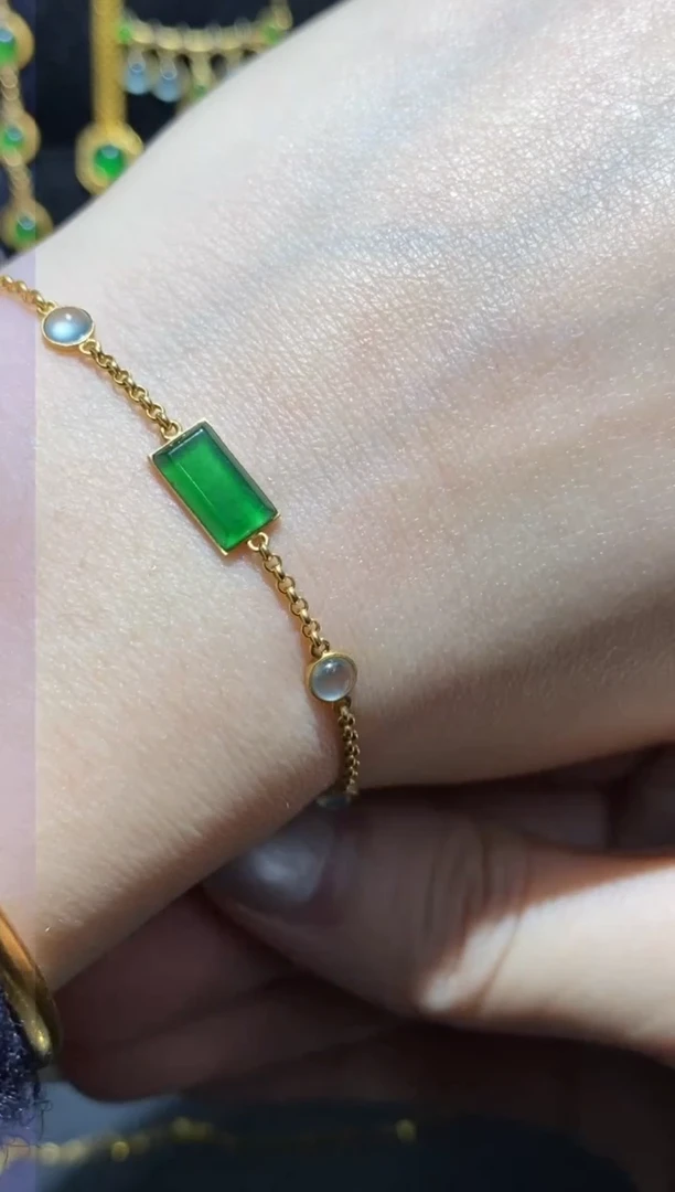 【闪购商品】翡翠手链18K金镶嵌手链