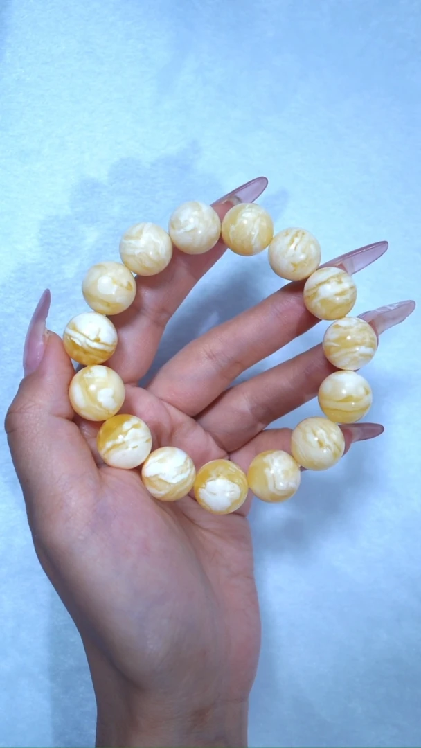 【闪购商品】蜜蜡手链未镶嵌典藏级15mm+瓷白浓蜡虎皮千层