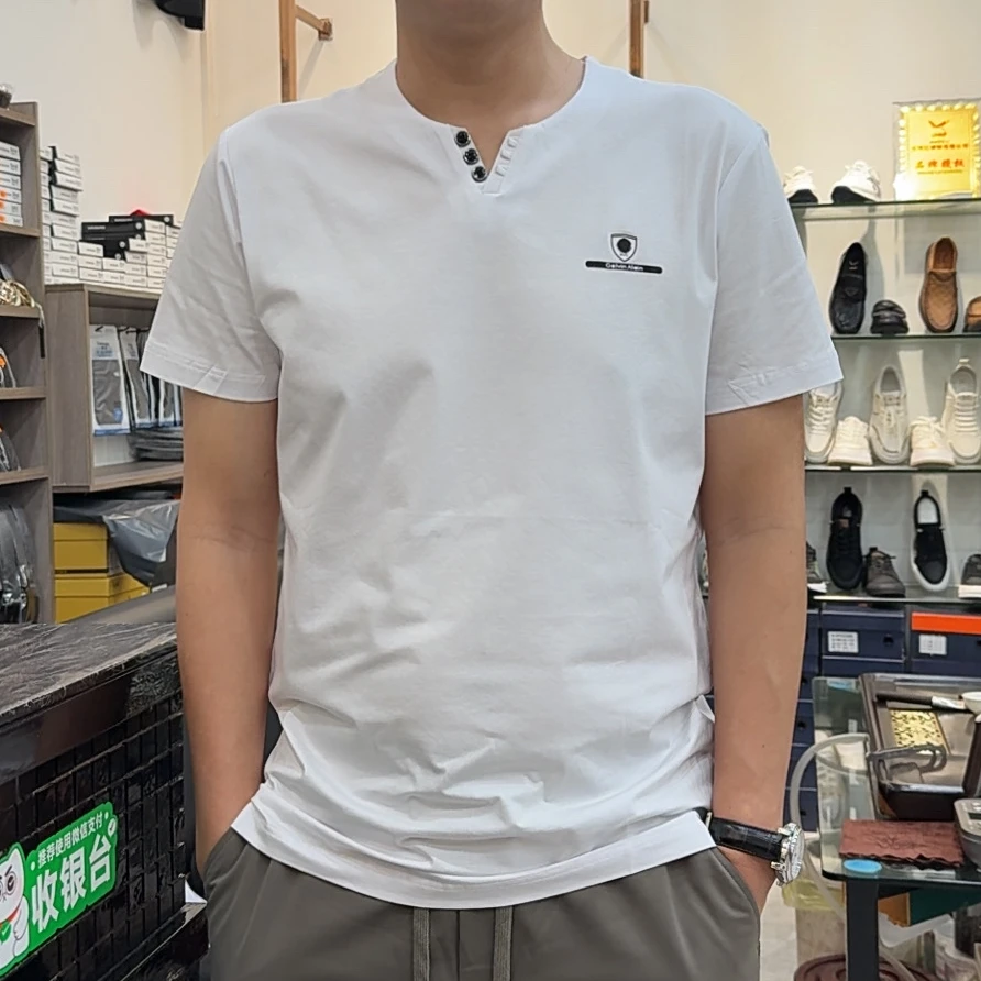 【大公道实体】夏季新款男士时尚休闲百搭V领修身短袖T恤21077