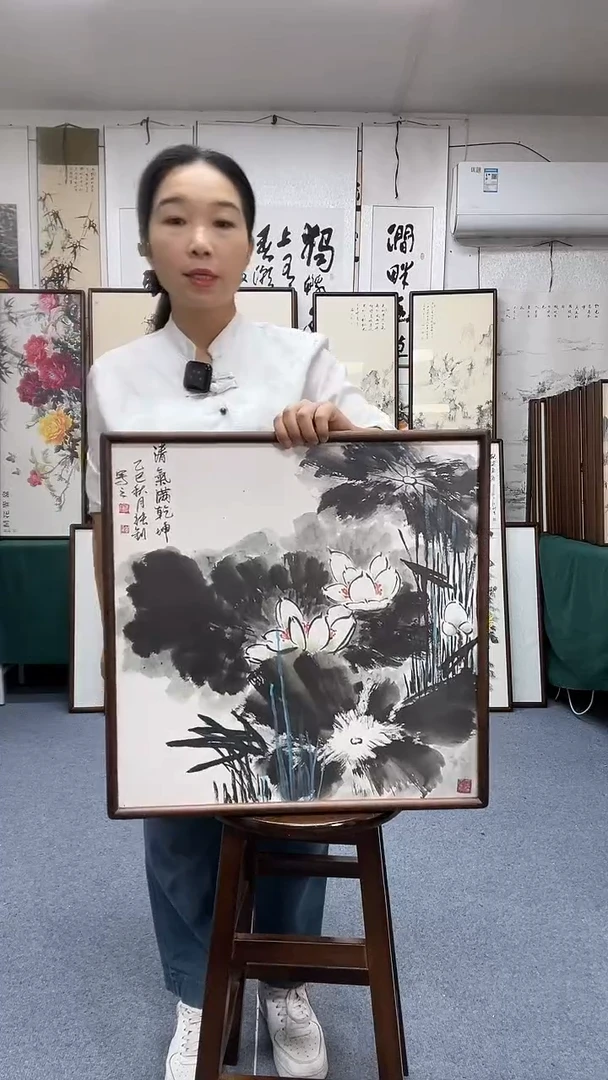 国画D**浪52*52实木画框京东包邮手绘