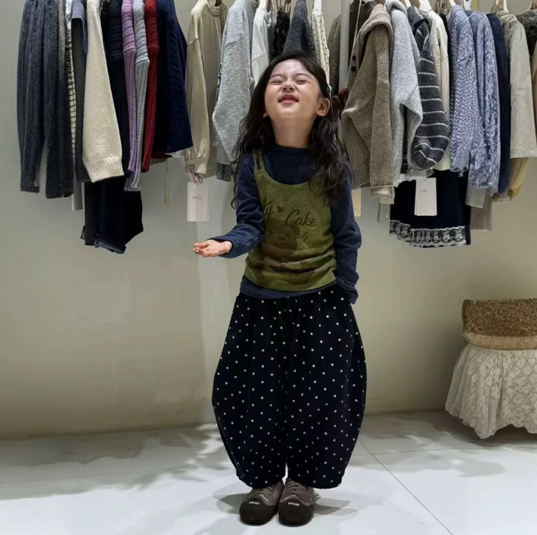 女童秋季新款套装洋气女宝宝上衣休闲阔腿波点裤三件套