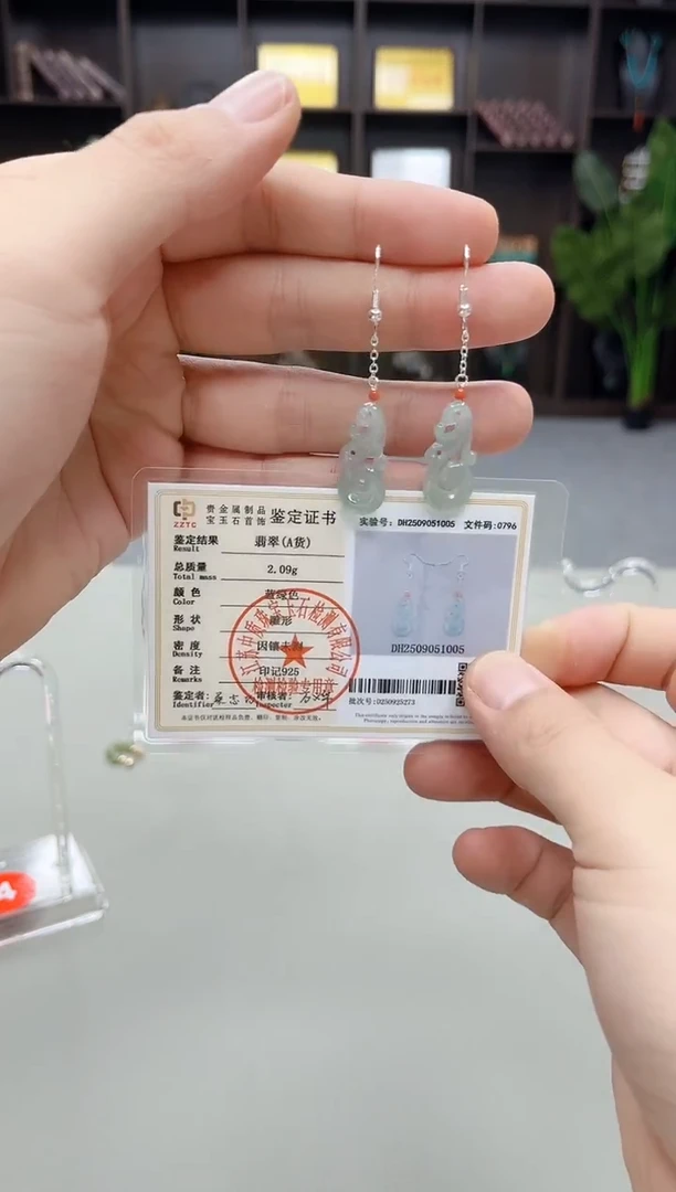 银S925镶嵌翡翠耳饰W10