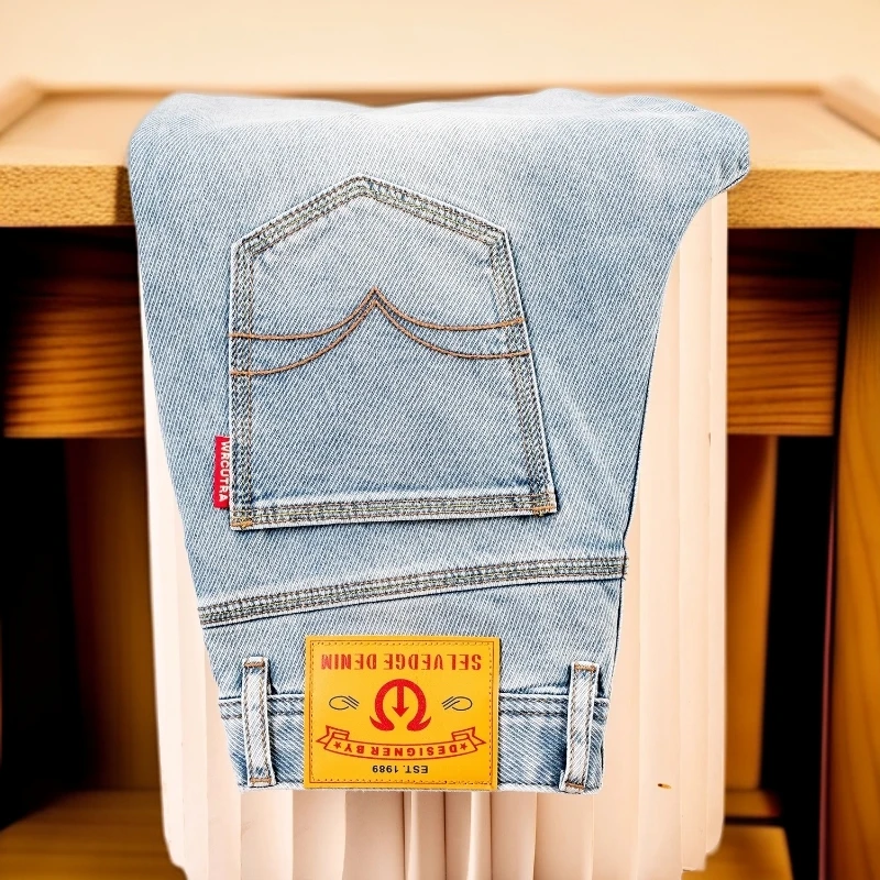 维斯克纳春夏新款牛仔裤男刺绣水洗男士牛仔长裤弹力修身小直筒裤