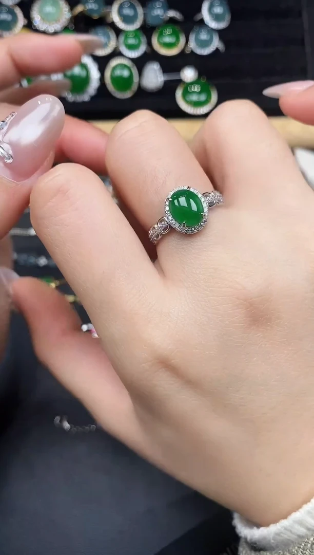 银S925镶嵌戒指翡翠37487