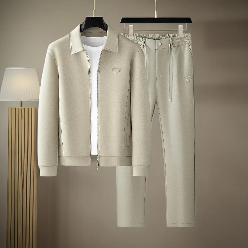 2025秋冬新款男士潮流时尚两件套男韩版开衫翻领开衫休闲运动套装