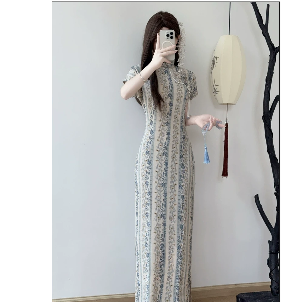 【湘书】古法全开襟夏季旗袍一片式新中式改良年轻款绝美小长裙复古