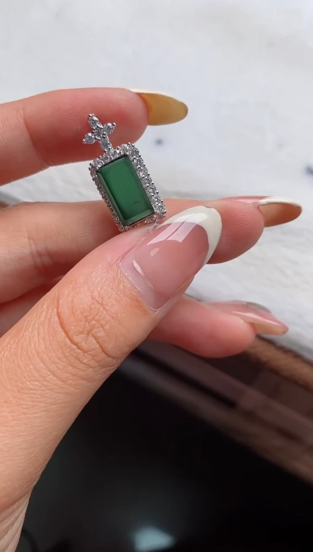 银S925镶嵌戒指翡翠天然A货翡翠