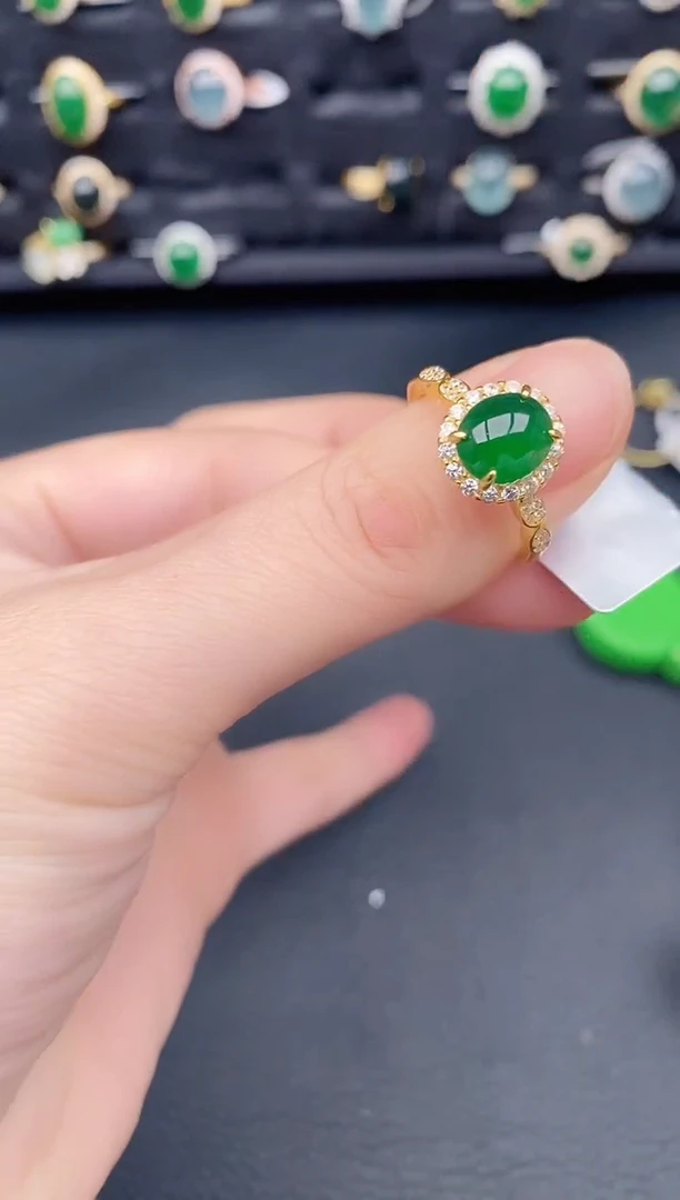 银S925镶嵌戒指翡翠天然a货翡翠506