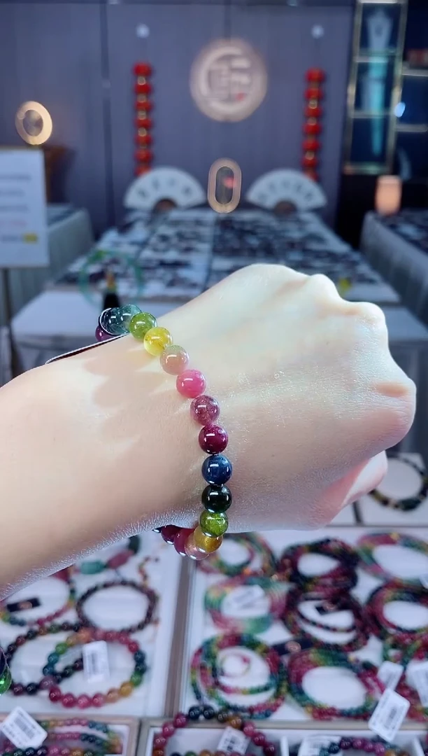 未镶嵌老矿碧玺彩虹单圈手串7mm+碧玺dan多样性发一条