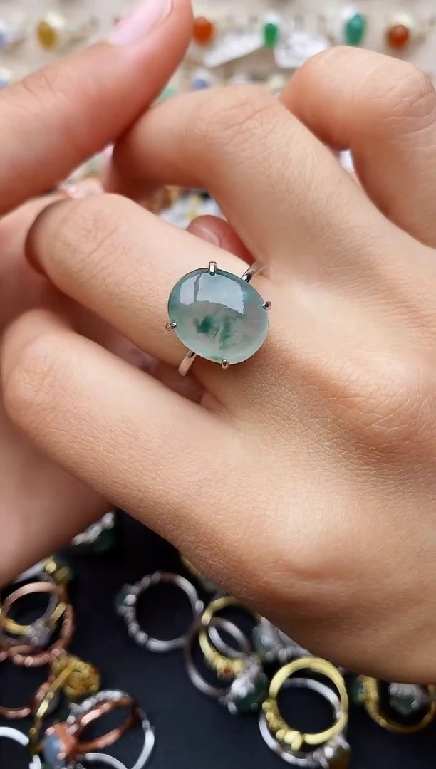 【闪购商品】翡翠戒指银S925镶嵌缅甸翡翠