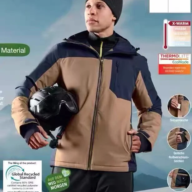 出口单冬季大码滑雪服男防风防水夹棉冲锋衣户外运动外套撞色连帽