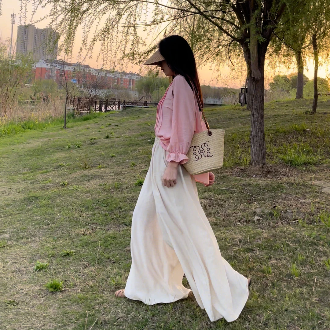 9917#裤裙女夏薄款梨形身材垂感慵懒风裤腿裤大码九分裤长裤拖地