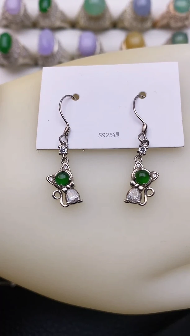 翡翠银S925镶嵌耳饰/0023