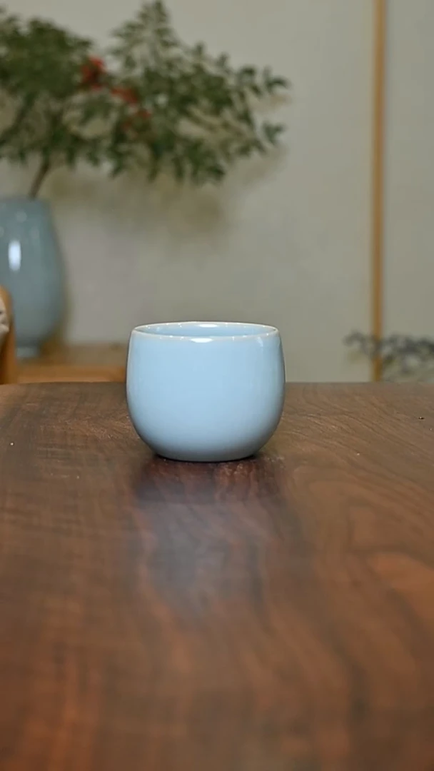 暖心杯 天青 微瑕 朱法喜手签款