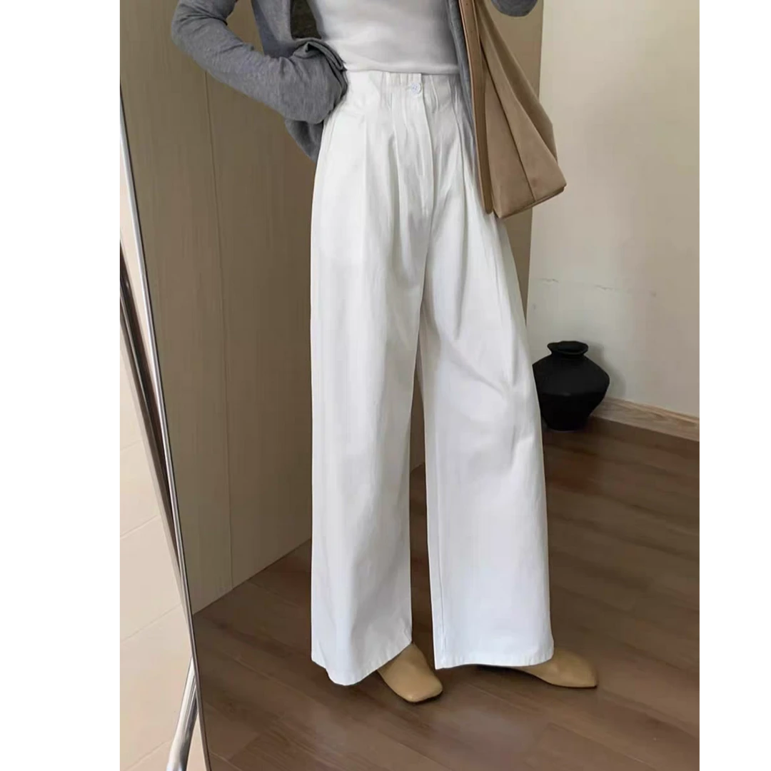 【纯棉】气质阔腿裤女2025春纯棉高腰百搭显瘦直筒裤休闲长裤子女