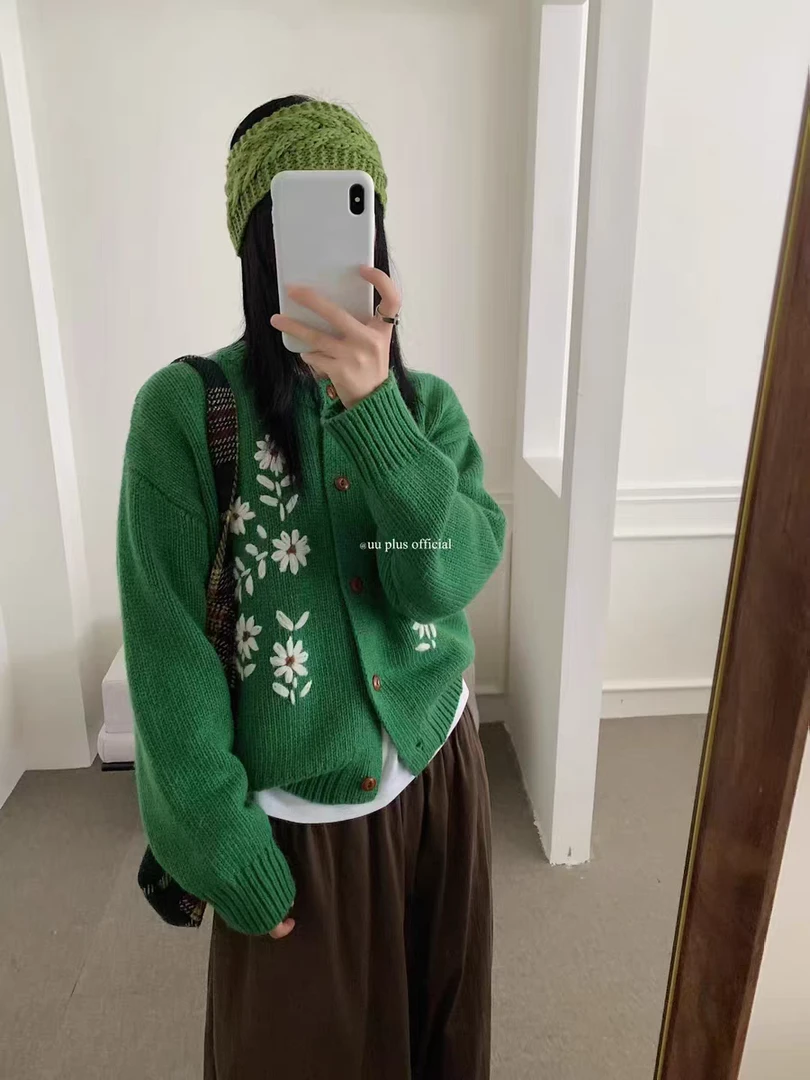 H9522 手工绣花超重工开衫 软糯糯百搭韩版针织衫毛衣女