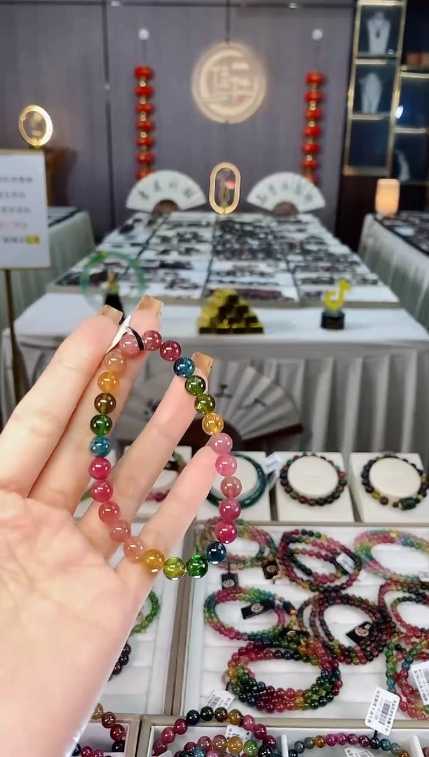 未镶嵌老矿碧玺色标彩虹单圈手串7mm+碧玺dan多样性发货一条