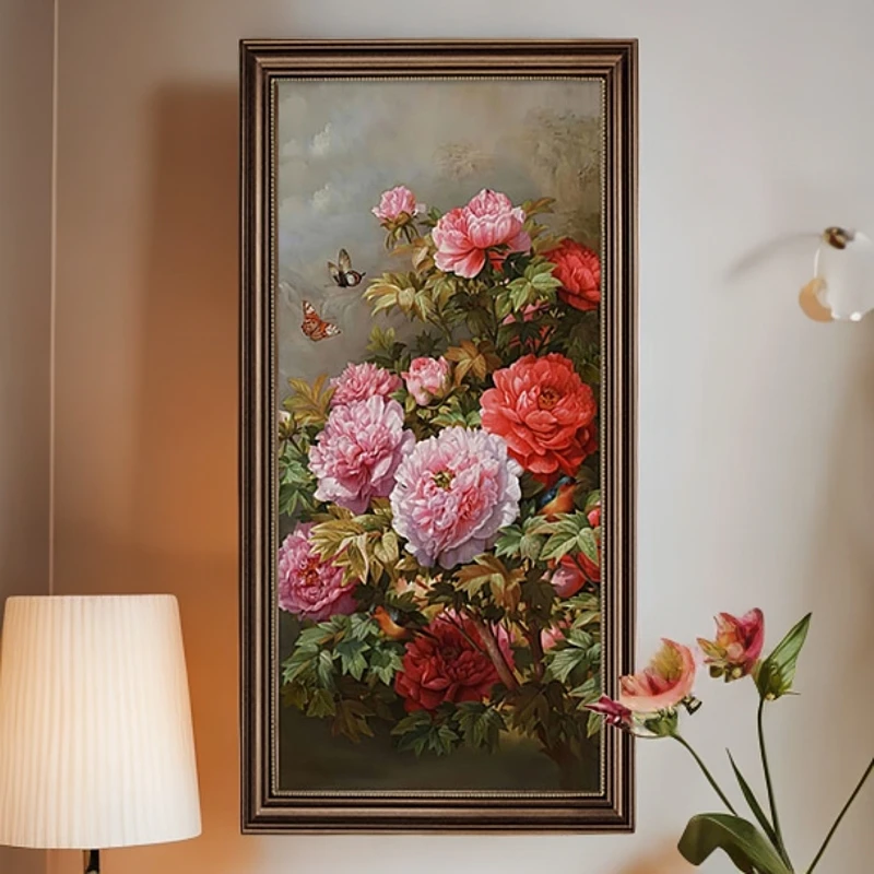 玄关装饰画牡丹花美式玄关装饰画走廊过道壁画欧式大气复古挂画
