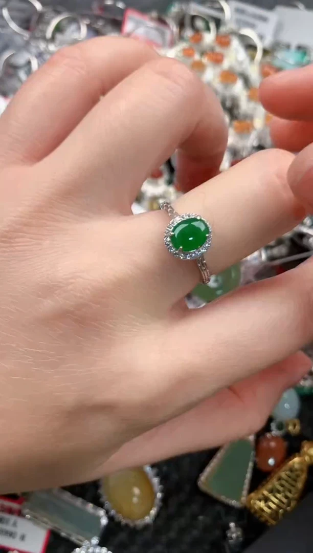 银S925镶嵌戒指翡翠888--7