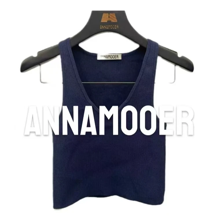 ANNAMOOER 简约大U领针织背心弹力时尚无袖上衣 AM1352S1196MB