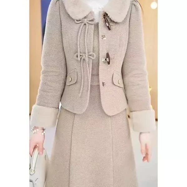 小香风套装裙两件套新款秋冬连衣裙加绒加厚年轻漂亮洋气a字裙子