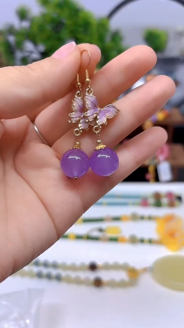 翡翠14K金镶嵌耳饰DIY款E737