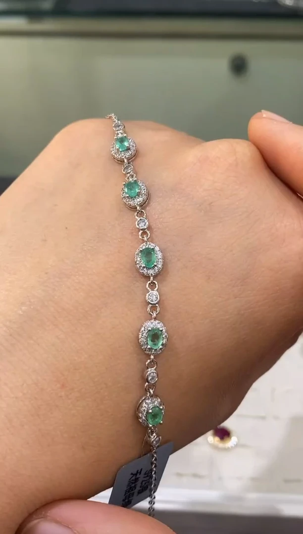银S925镶嵌手链祖母绿手链