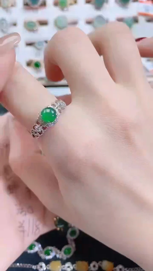银S925镶嵌戒指翡翠天然翡翠