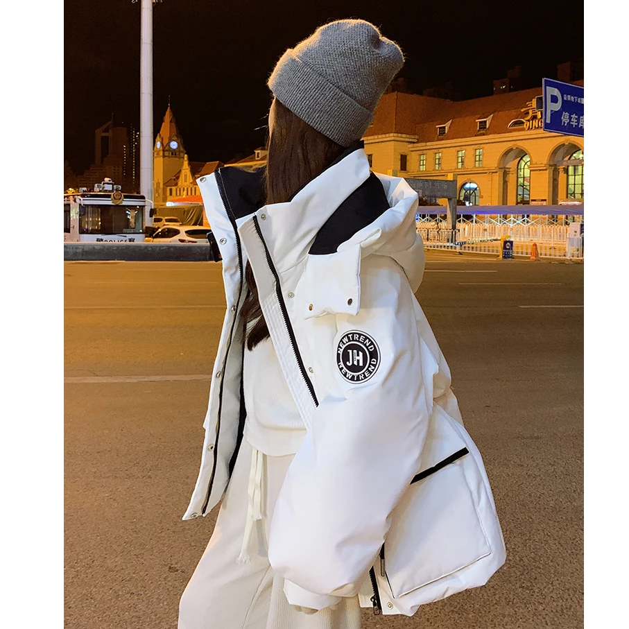 白色工装派克羽绒服女2025新款小个子学院风冬季三防冲锋衣厚外套