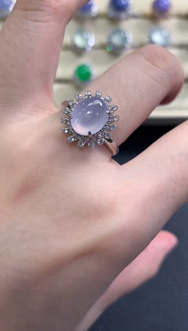 18K金镶嵌戒指翡翠春日珠宝 B70紫货有色差