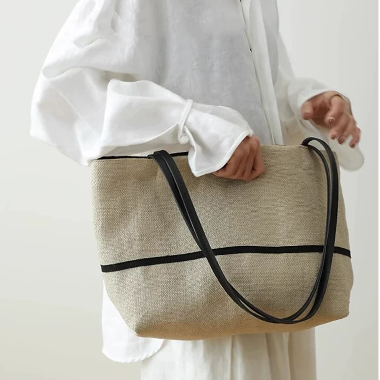 安金美儿2025夏新款韩系慵懒风大容量托特包复古通勤手提包单肩包