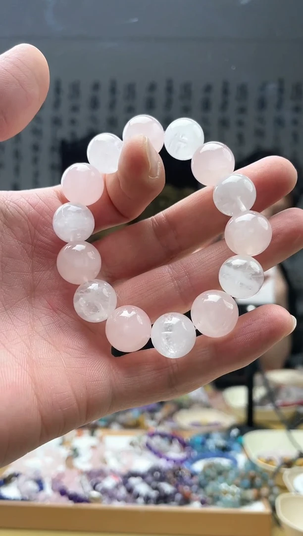 水晶手串未镶嵌粉晶配雪花幽灵