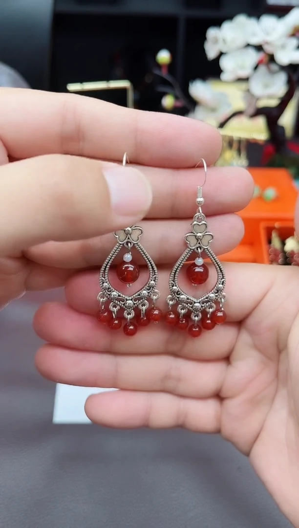 玛瑙/玉髓耳饰银S925镶嵌103000